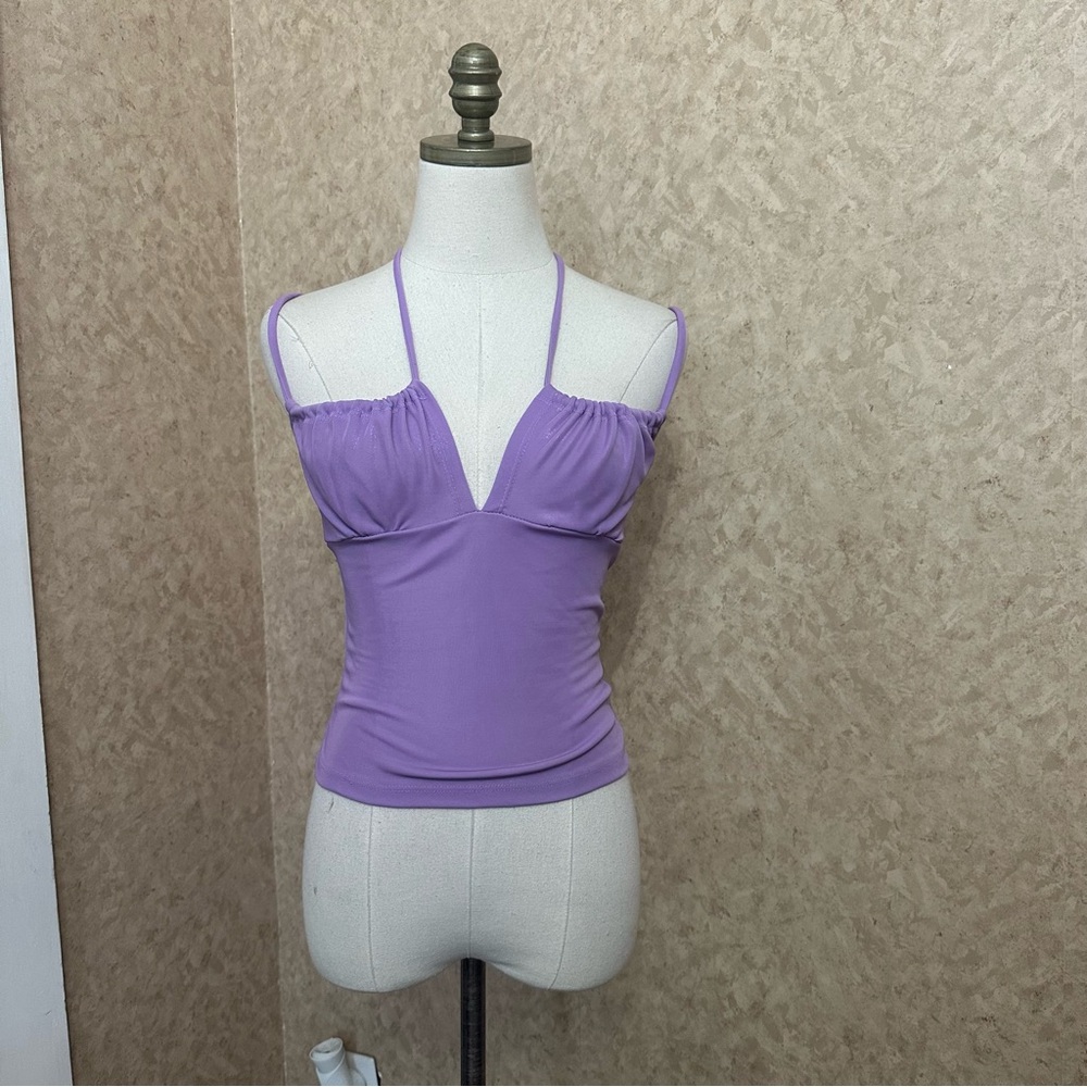 VTG Y2K 2000s Light Purple Shimmery Glitter Halter Tank Top